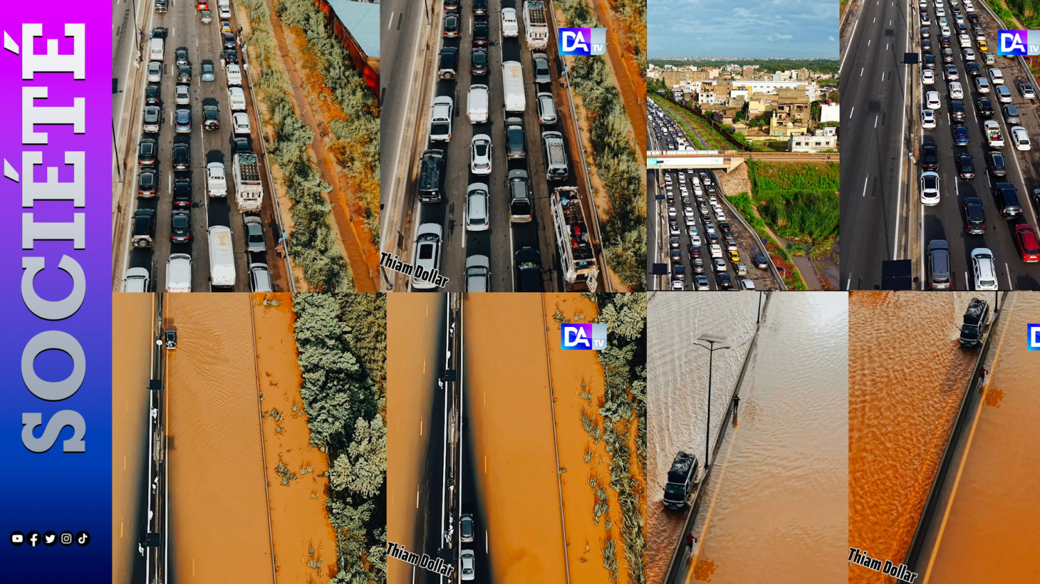 Autoroute à péage Vue drone / des heures de blocage entre les sortie...